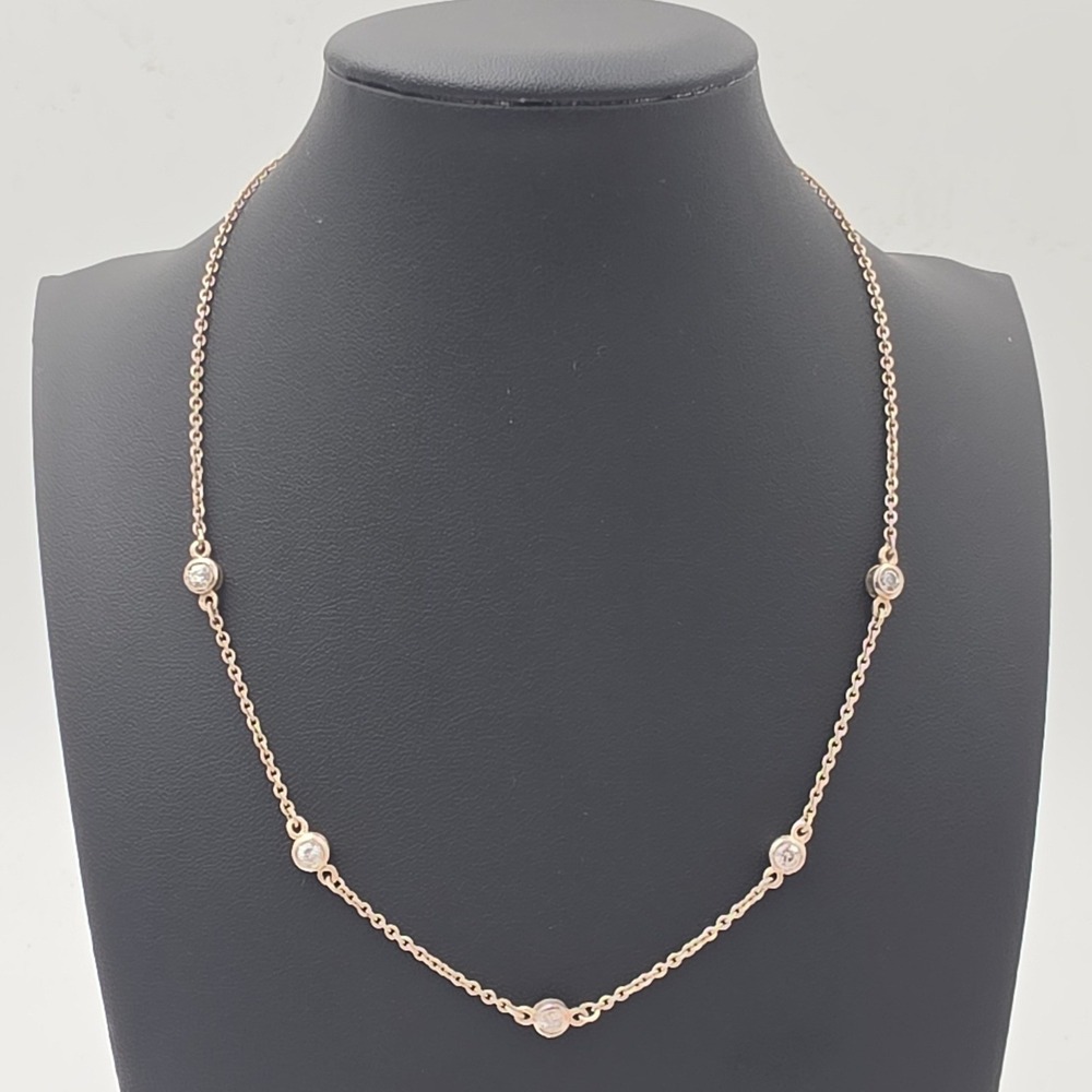 Slane Station Necklace Women 16" Rose Gold Tone 925 Silver Bezel Set Good